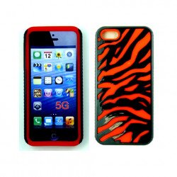 iPhone 5 5S Zebra Hybrid Case (Black-Red)